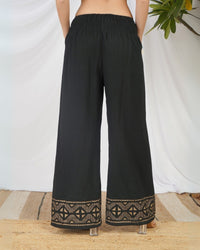 Midnight bloom wide leg cotton trousers