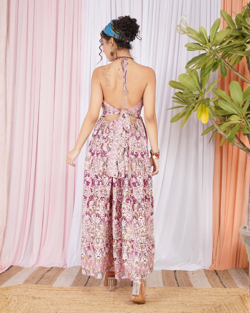 Lunara roseplum halter maxi dress