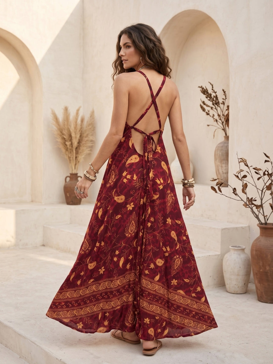 Merlot ember boho maxi dress