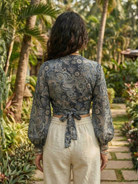 Elaria smoke paisley boho wrap top