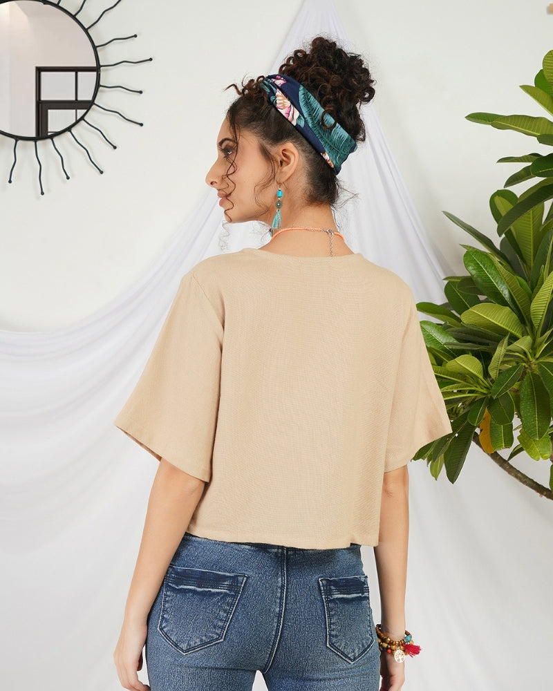 Aurora beige breeze boho crop top