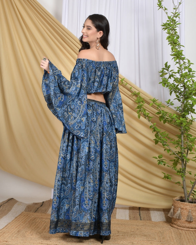 Calypso royal bloom off shoulder co-ord set