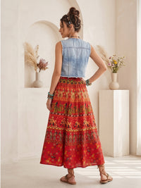 Crimson flame boho maxi skirt