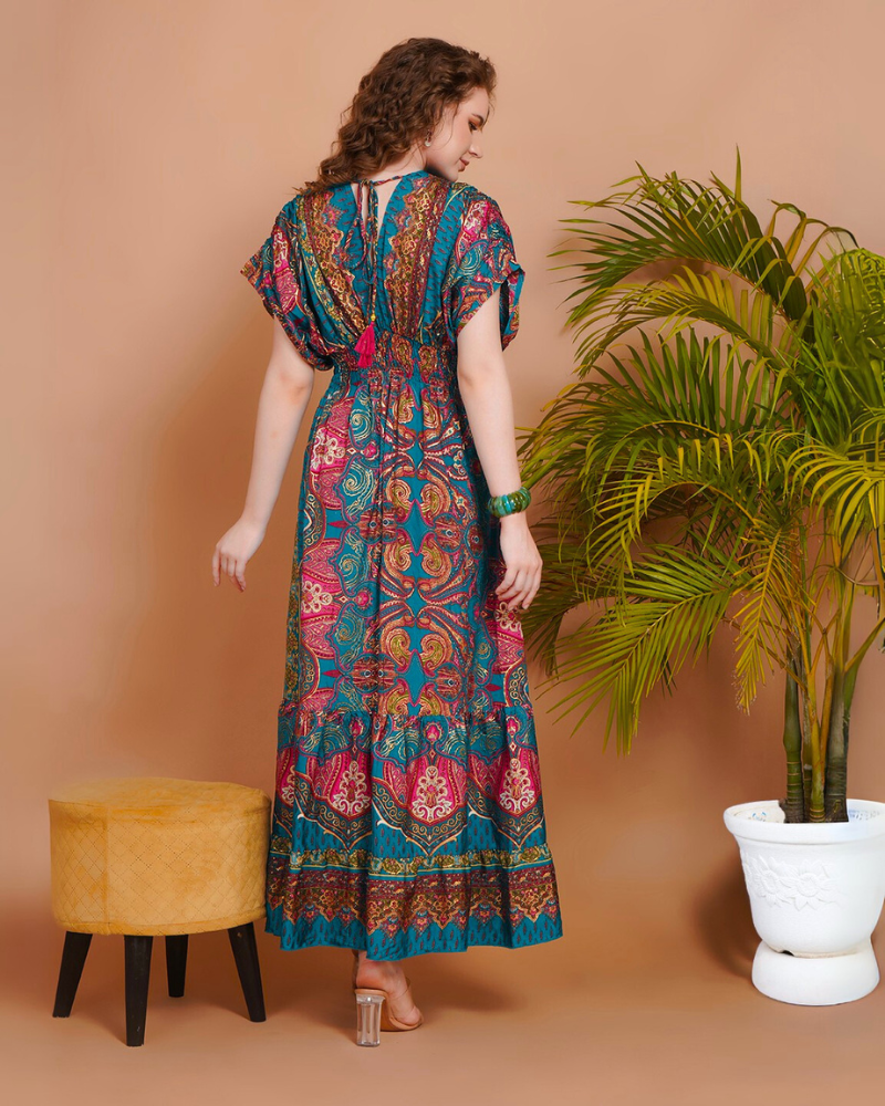 Maira peacock bloom maxi dress