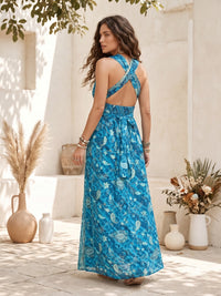 Aqua rhapsody bohemian halter maxi dress