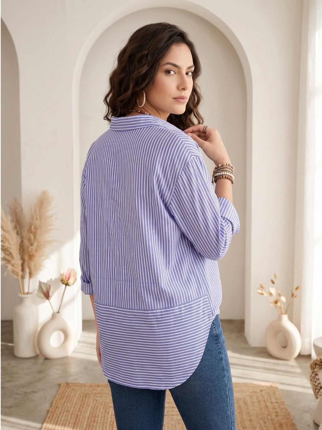 Wisteria stripe popover oversize shirt