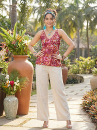 Nerina berry-paisley spaghetti top