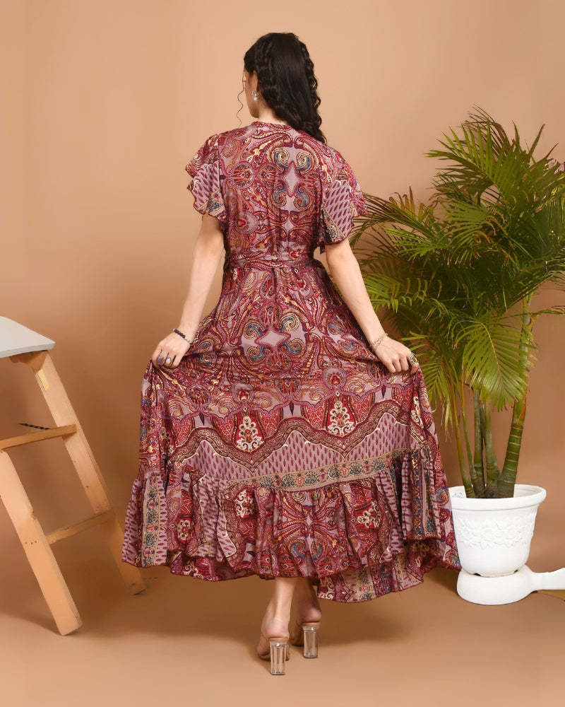Maribel paisley maxi wrap dress