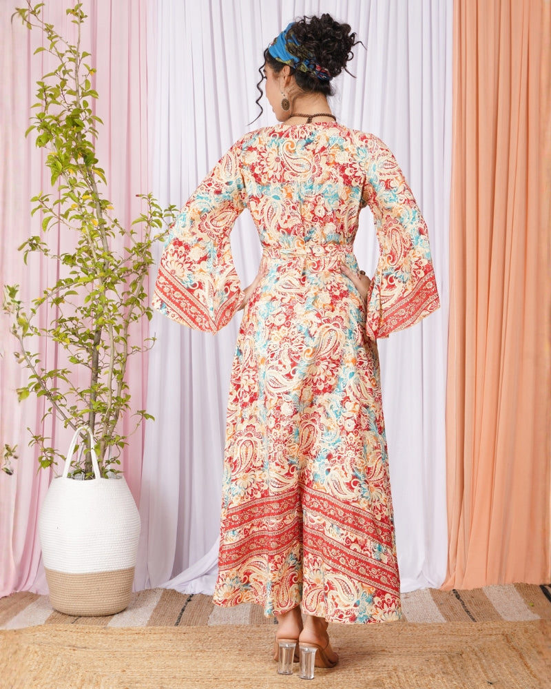Elysia coral bloom wrap maxi dress