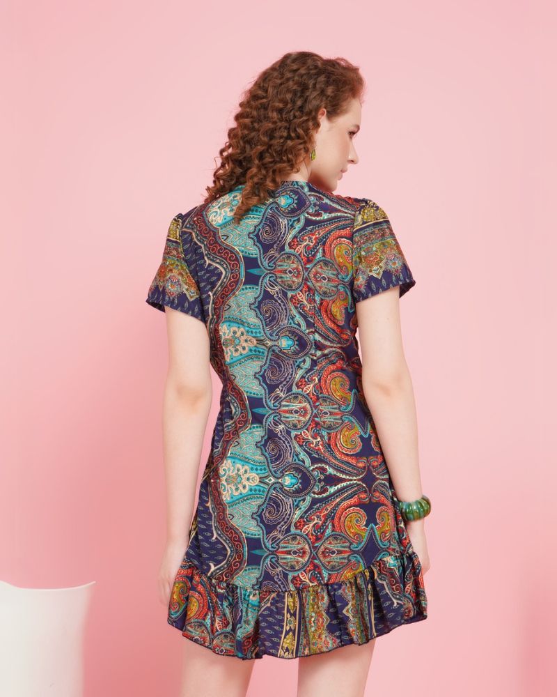 Talia paisley glow mini angrakha dress