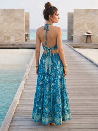 Caribbean blue halter maxi dress