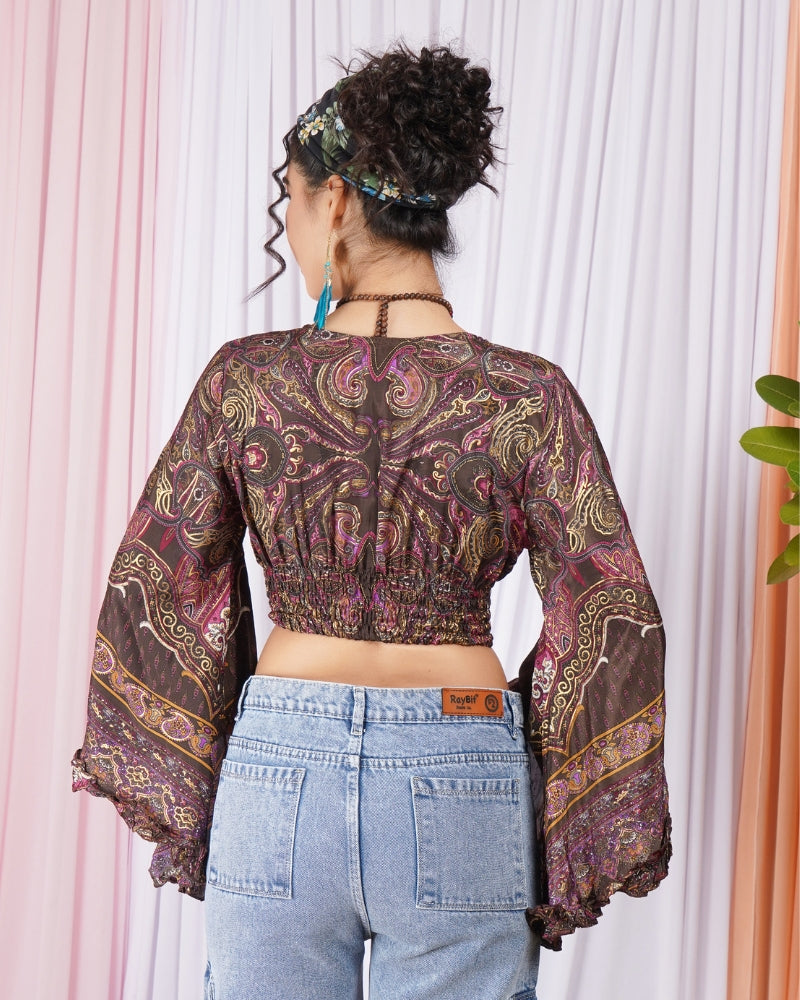 Clarisse cocoa-wine ruche top