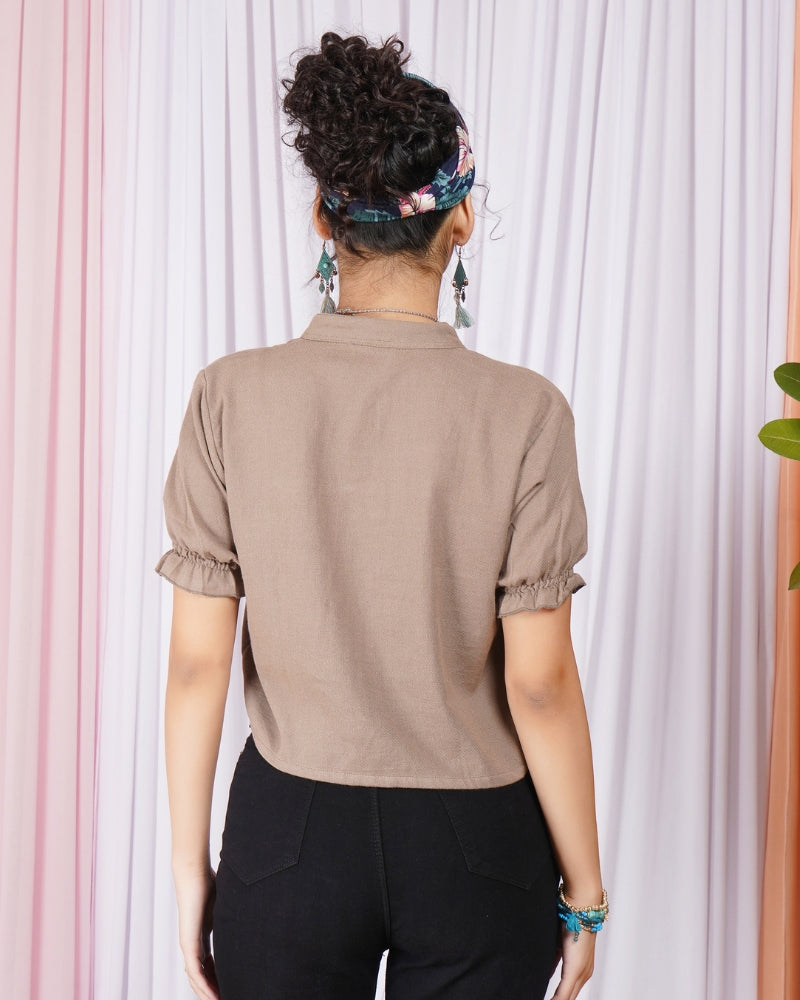 Elowen desert-Mist V-neck cotton top