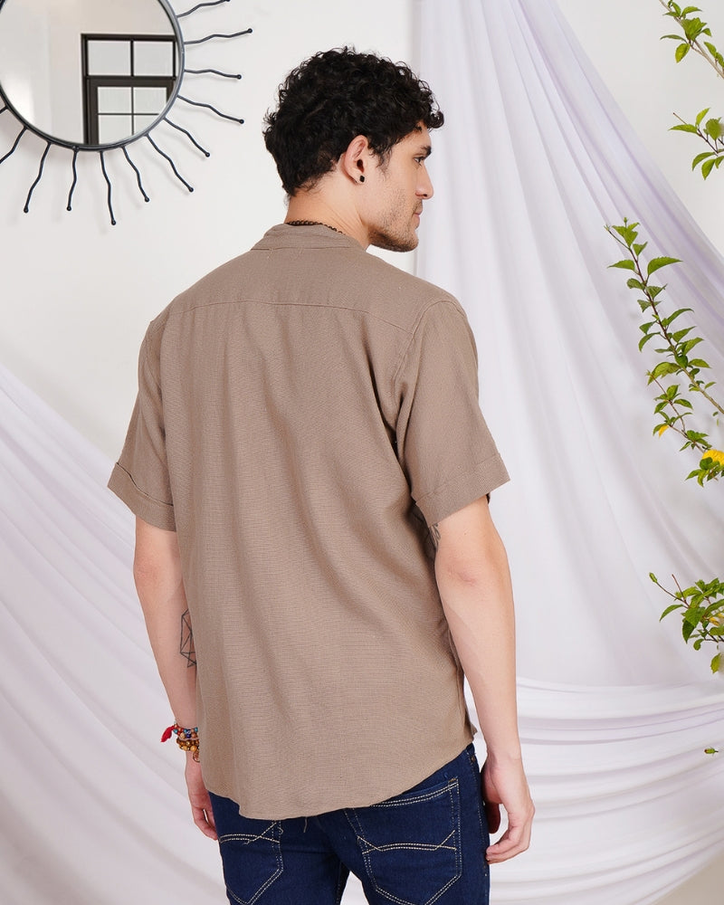 Keaton sandstone drift mandarin cotton shirt