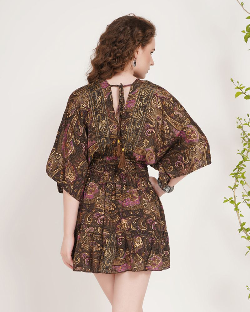 Amora plum gold mini kimono dress