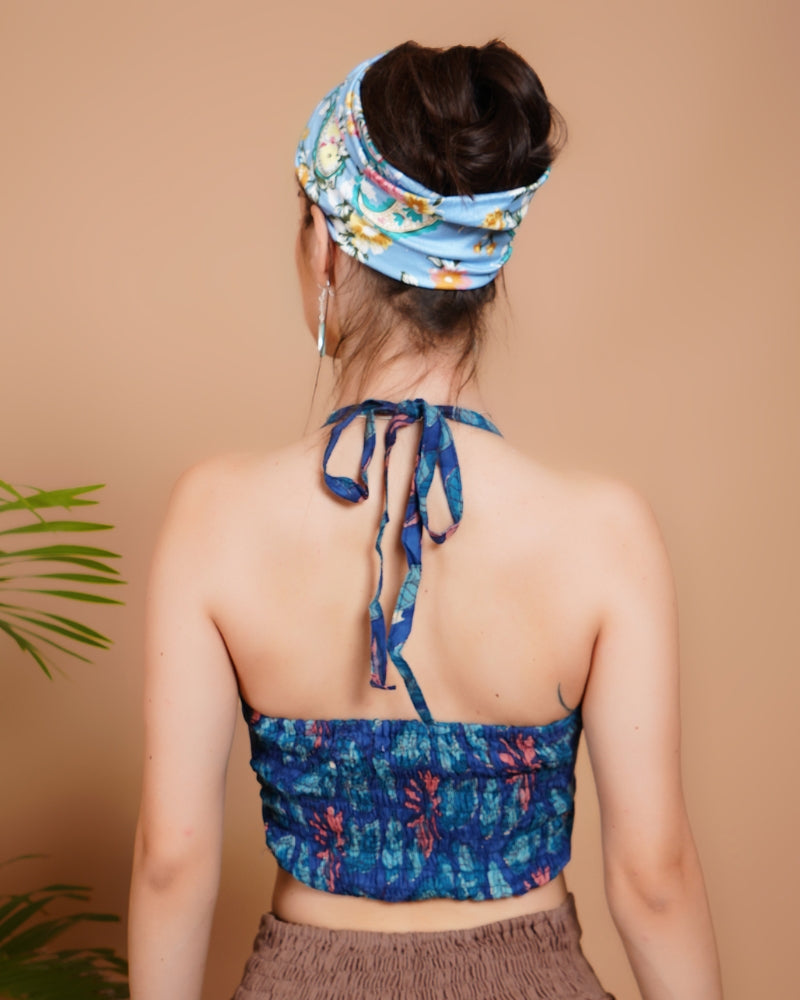 Blue breeze cotton bohemian crop top with halter neck