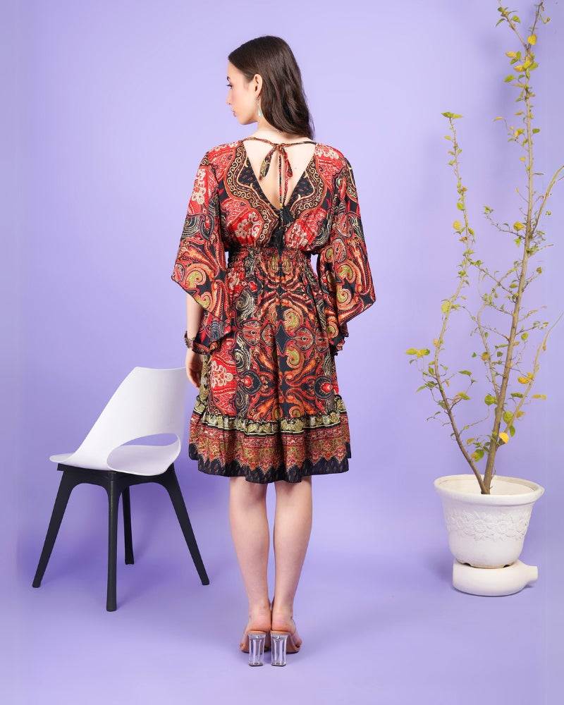 Radiant ember bohemian flared sleeve mini dress Boholyfe Radiant ember bohemian flared sleeve mini dress Boholyfe