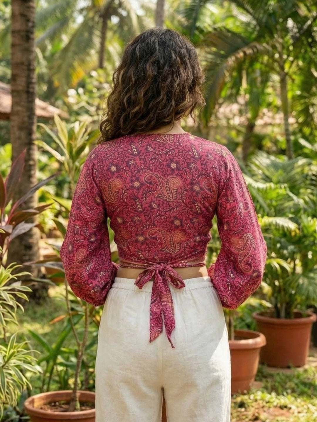 Elira rosewood paisley boho wrap Top