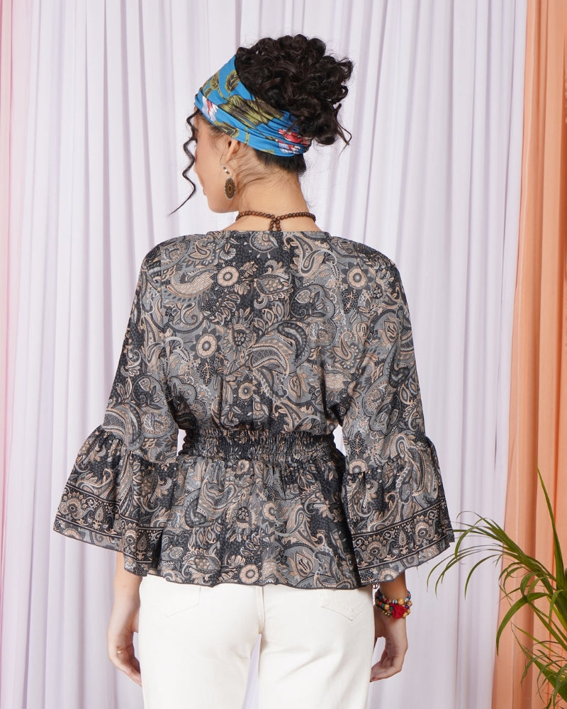 Moonlit paisley boho peplum top