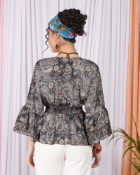Moonlit paisley boho peplum top