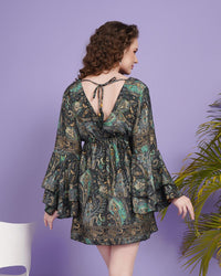 Emerald paisley pulse short dress