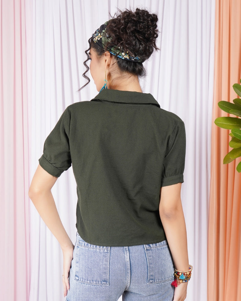 Maribel moss cuban collar cotton top