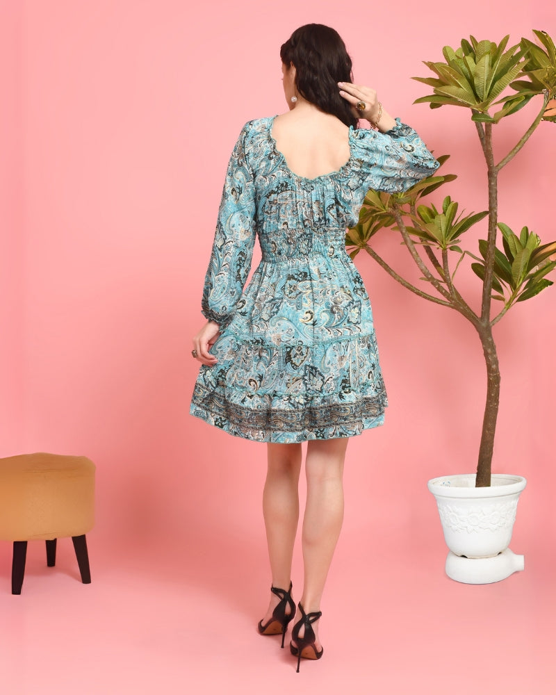 Lyra Ice gold paisley mini dress