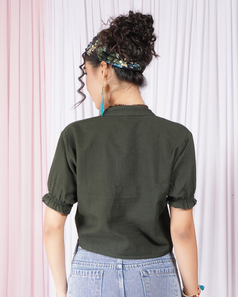 Maribel moss-green button down top