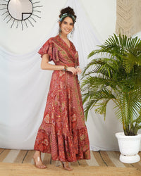 Seliora crimson paisley boho maxi dress