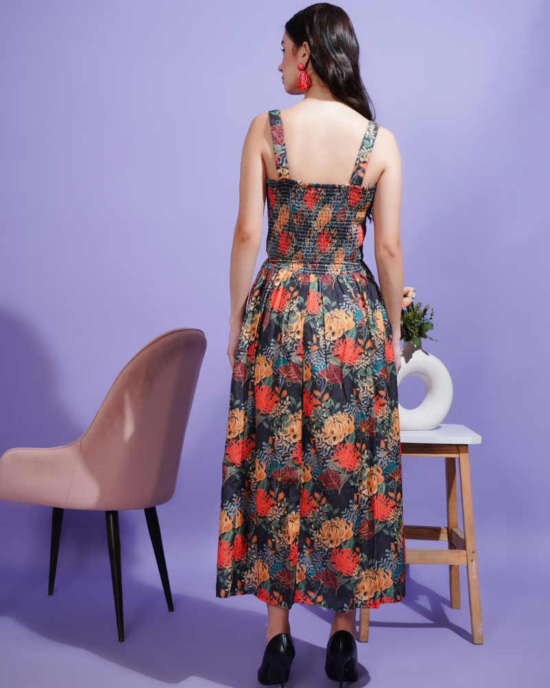 Midnight blossom midi dress