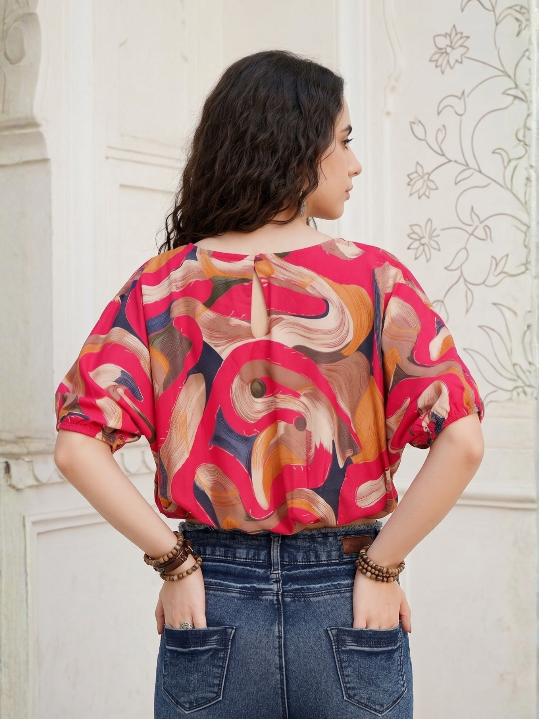 Zafira raspberry swirl boho top