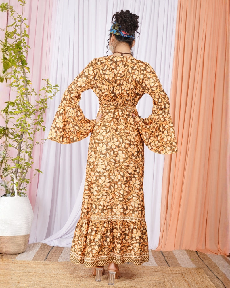 Elowen honey ochre wrap maxi dress