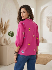 Zinnia bougainvillea embroidered boho shirt