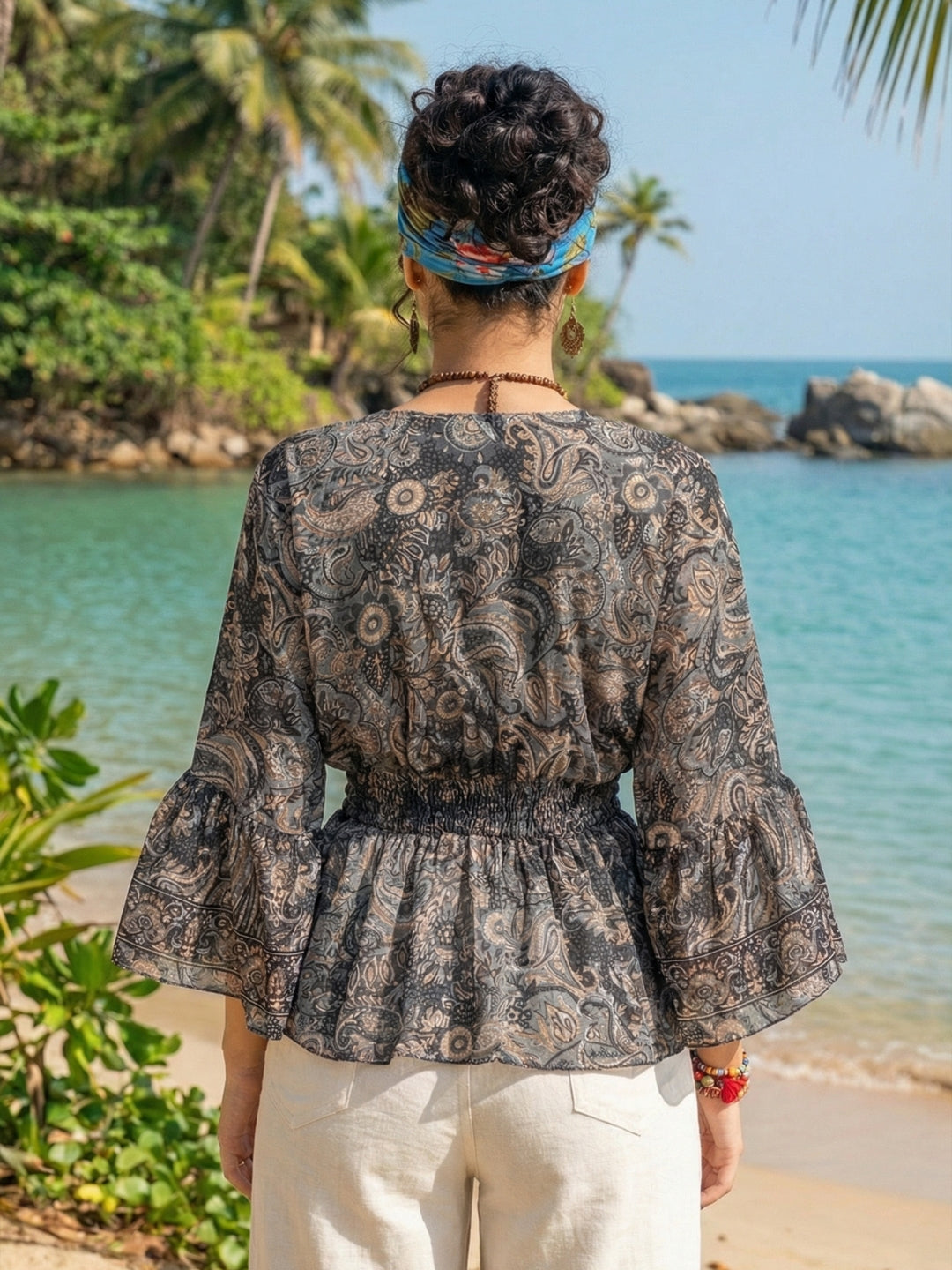 Moonlit paisley boho peplum top