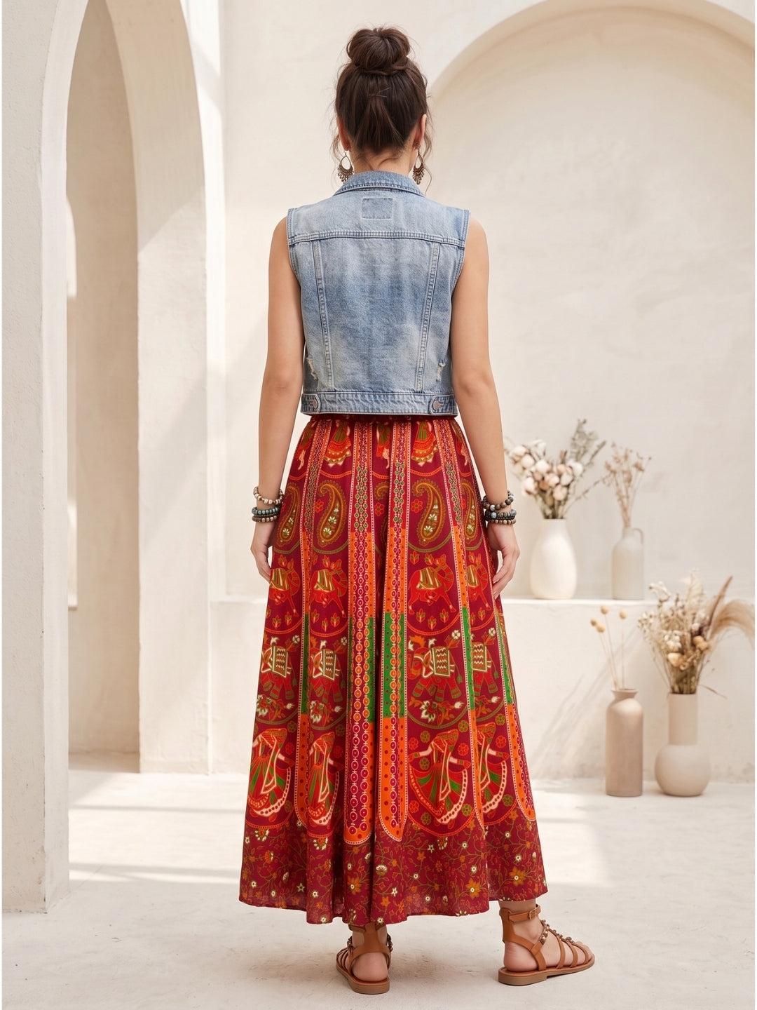 Rustic ember boho maxi skirt