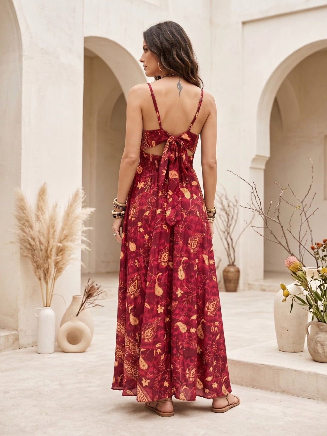 Célestine scarlet boho maxi dress