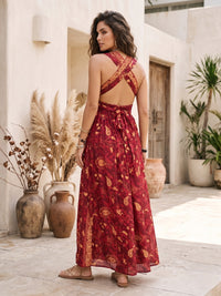 Cranberry crush halter boho maxi dress