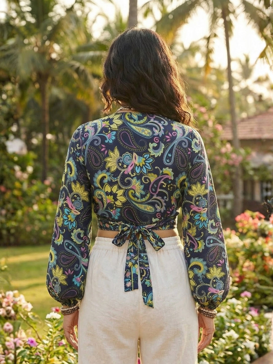 Maribel indigo petal boho wrap top