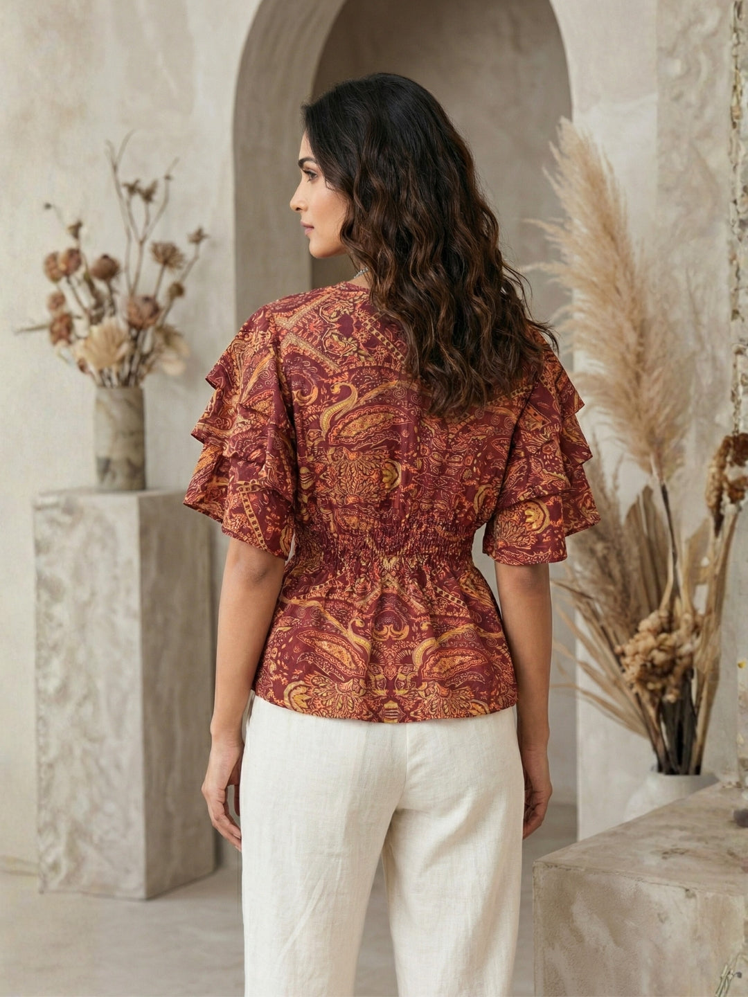 Marzella amber paisley boho peplum top