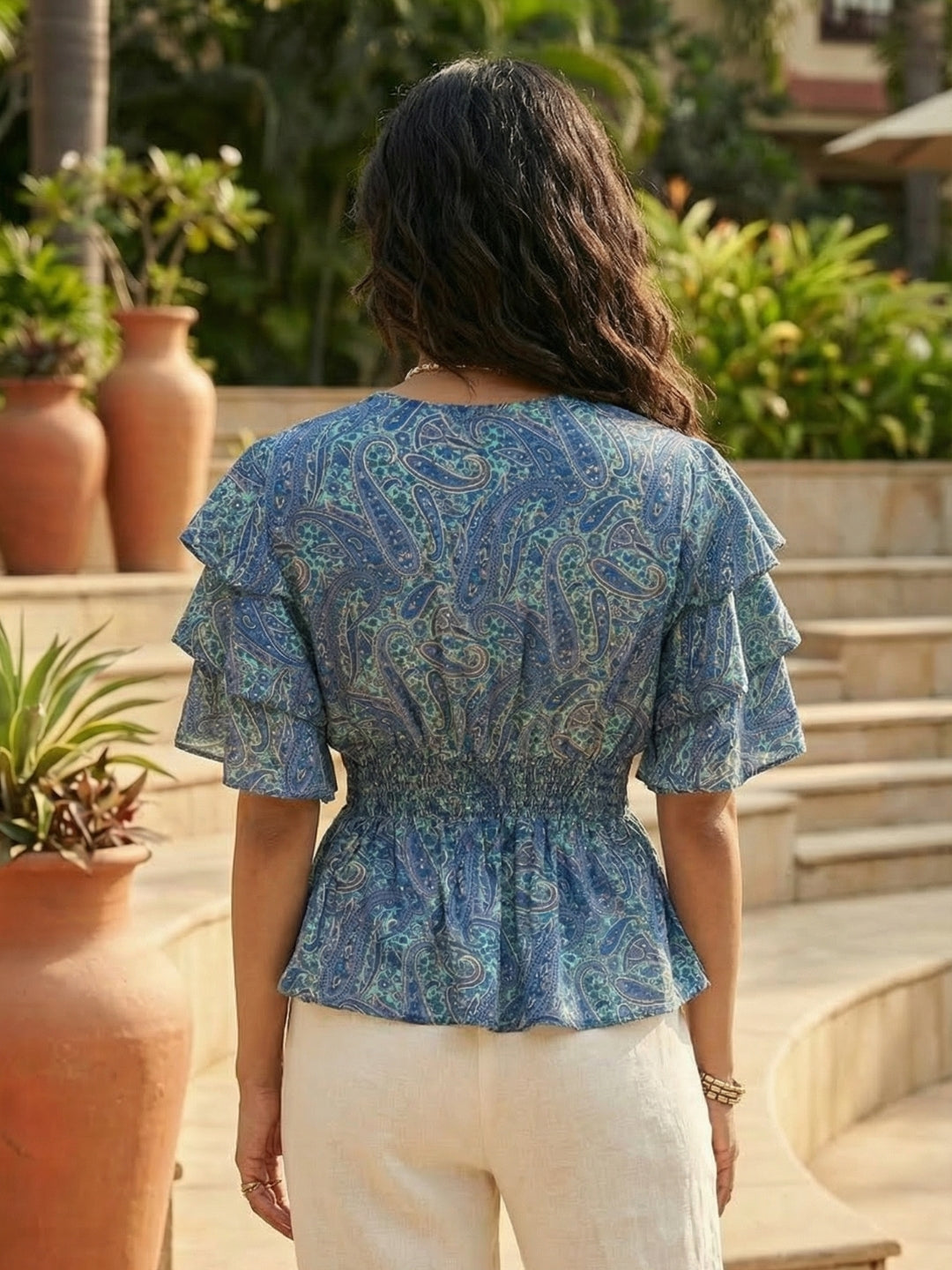 Lumae ocean paisley peplum top