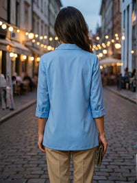 Zafrina blue pearl lapel shirt