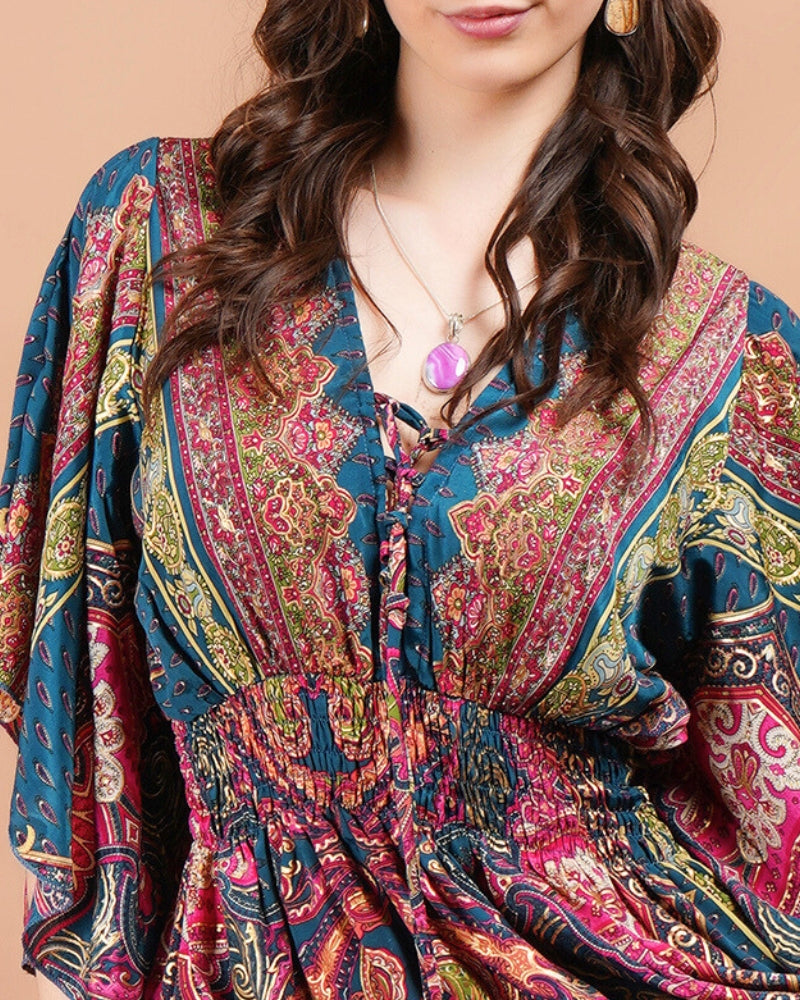 paisley print boho dress Cupshe Resort Dress| Boho Paisley Plunging Maxi Dress - Blue