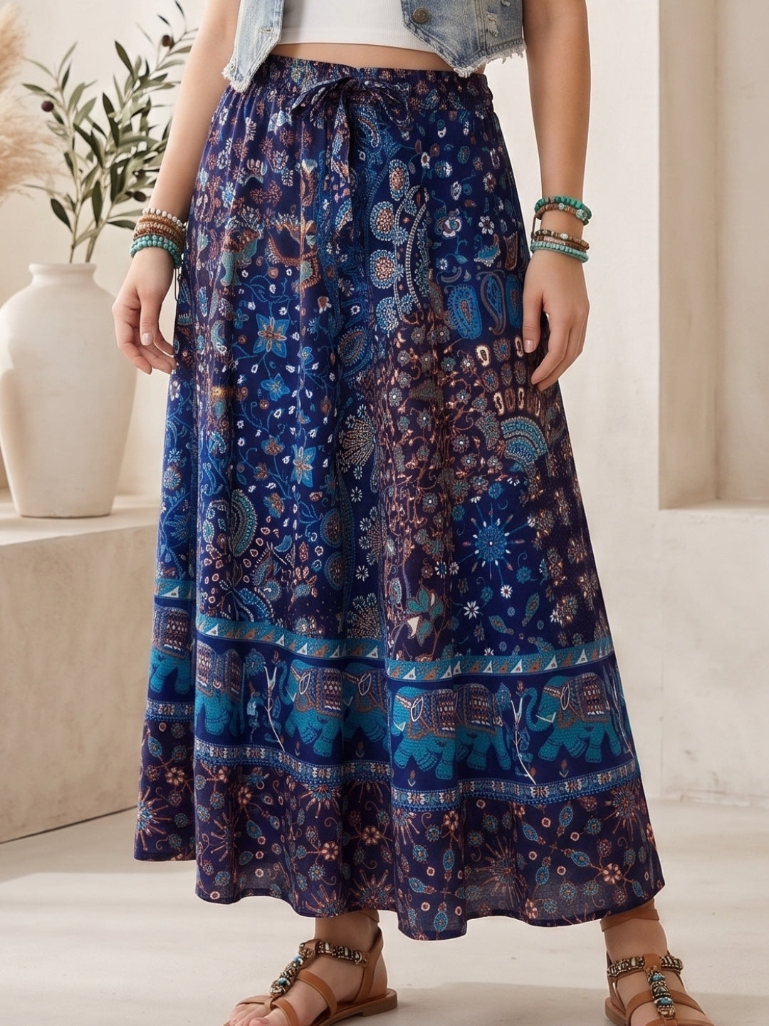 Midnight lagoon boho maxi skirt