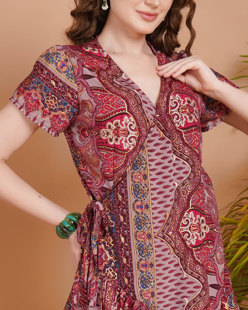 Amira rosewood mini angrakha dress