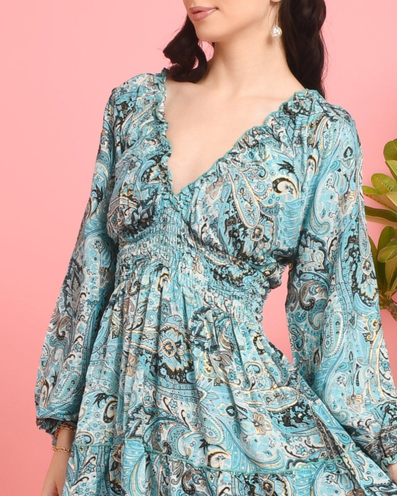 Lyra Ice gold paisley mini dress