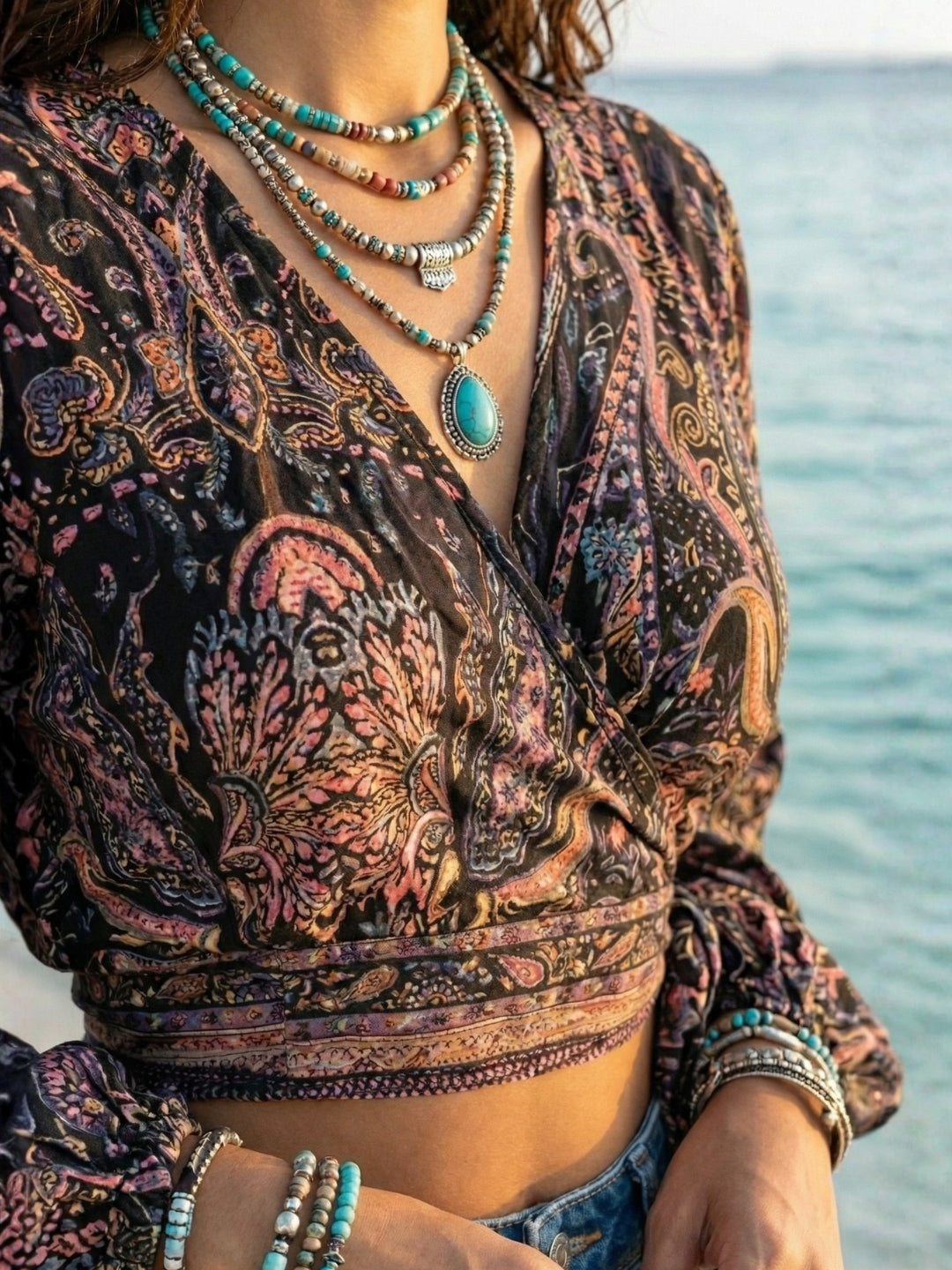 Lirenne sunset noir boho wrap top