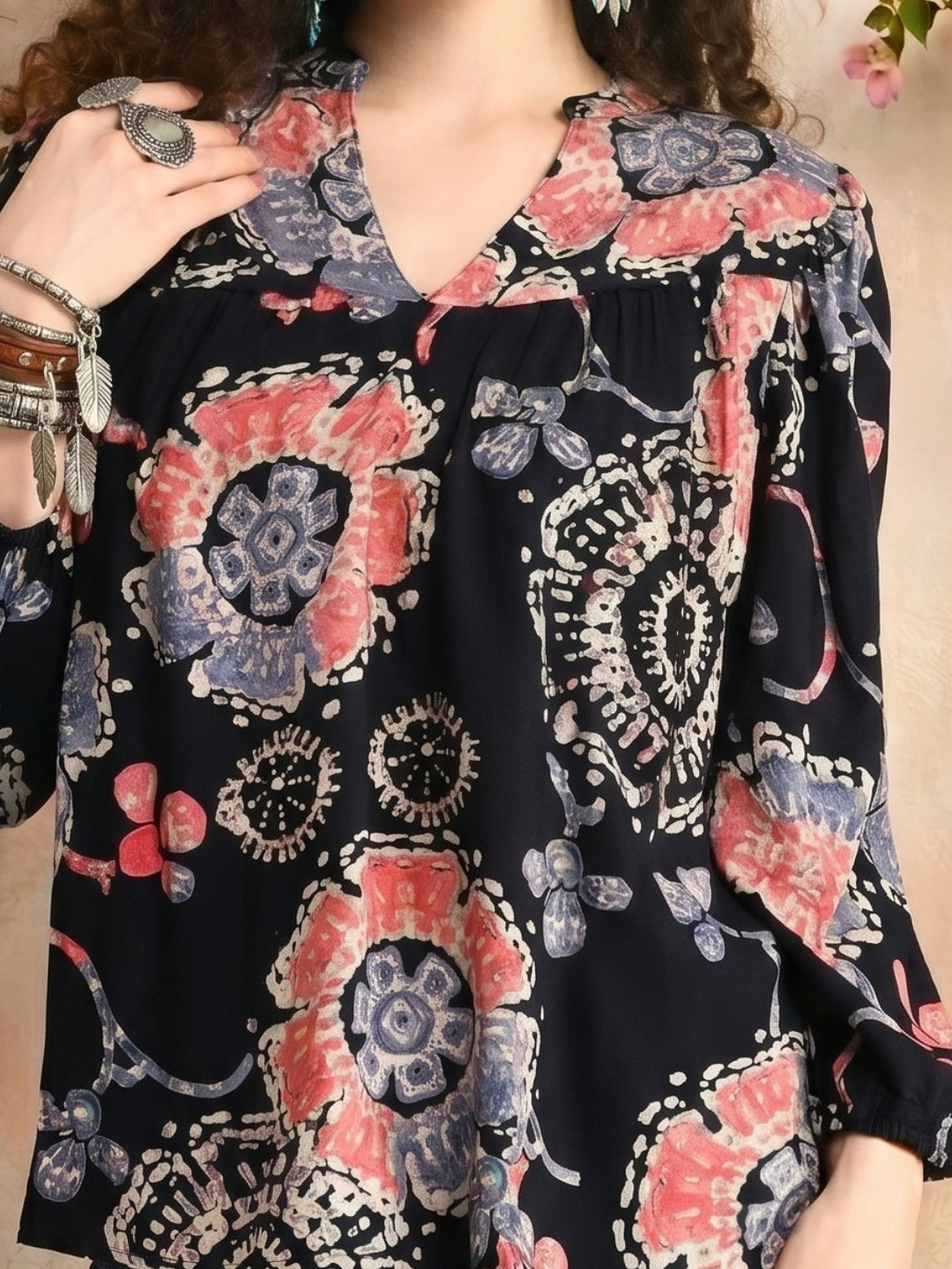 Liora navy blush bohemian top