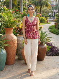 Nerina berry-paisley spaghetti top