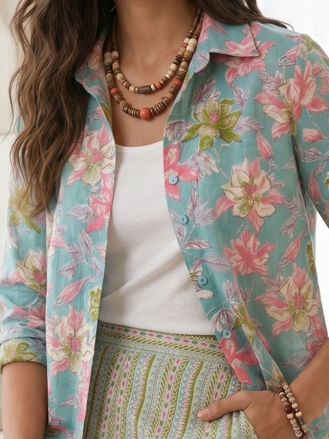 Rosalind aqua lily cotton co-ord set