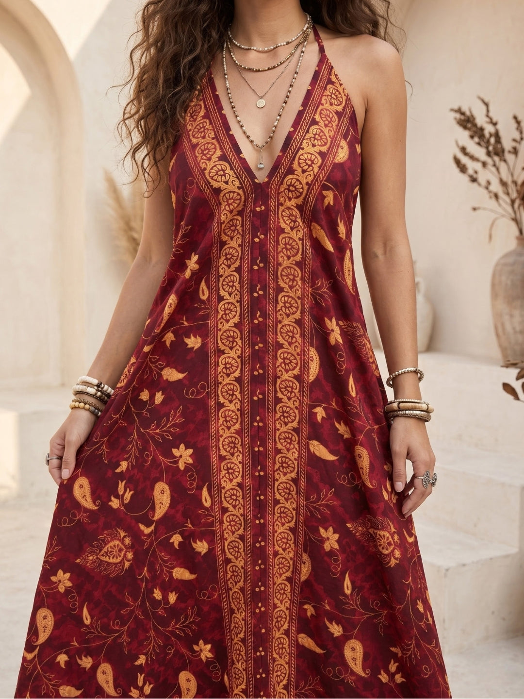 Merlot ember boho maxi dress